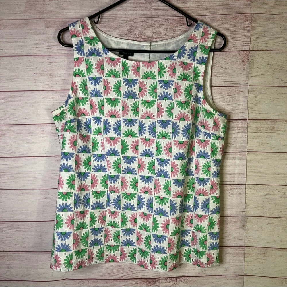 Talbots Floral MultiColor Eyelet Tank Top‎ Side Medium